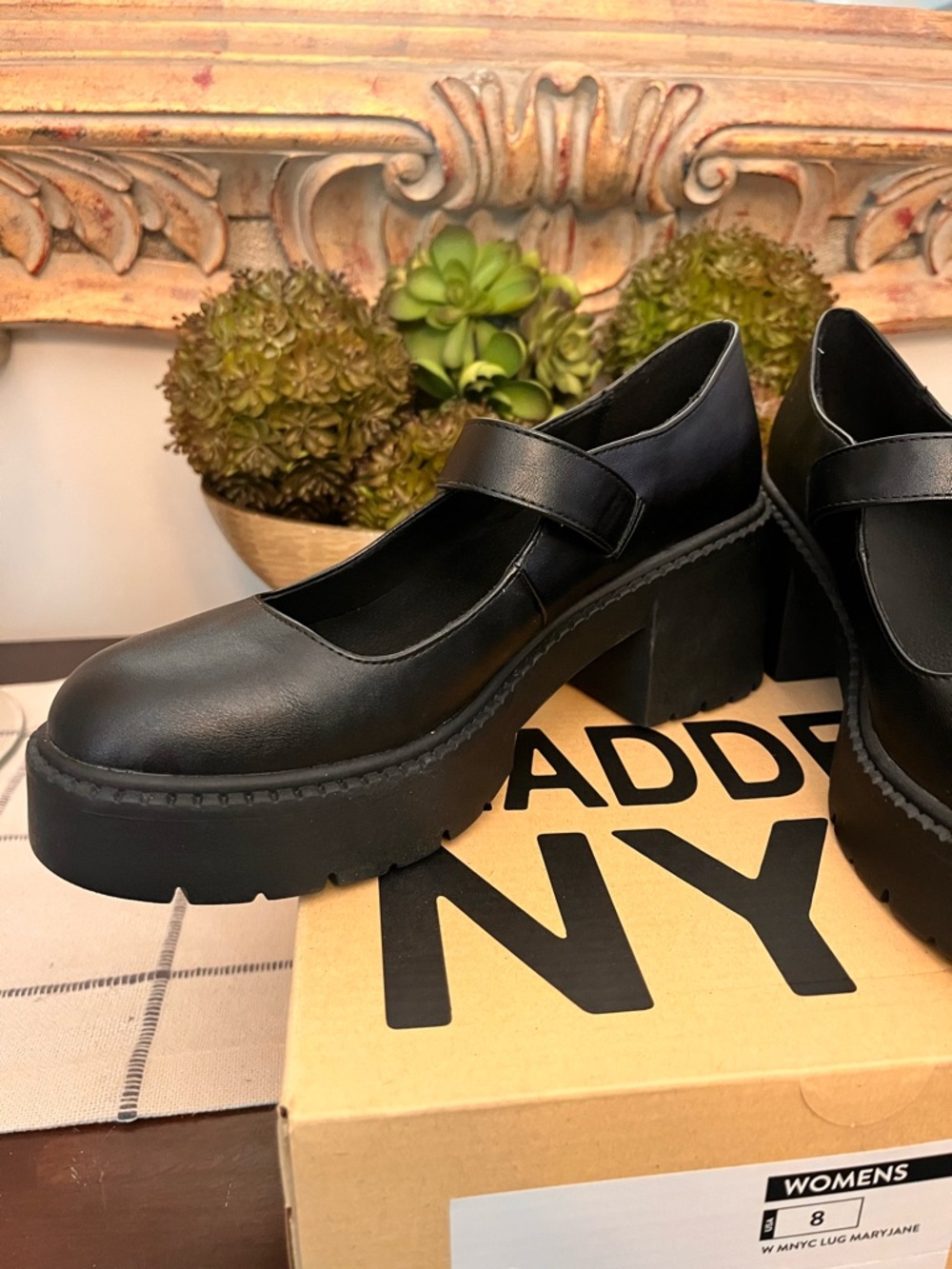 NIB Madden NYC Black Platform Mary Jane’s Size 8 Lug Soles Adj Straps